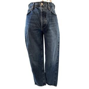AGOLDE Womens 26 Blue High Rise Straight Leg Jeans Raw Hem Distressed Denim